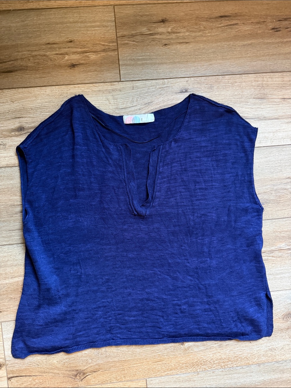 Free People Beach Women's Navy Blue Split-Neck Knit Top